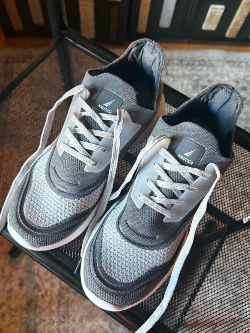 Nautica Women’s Gray and White Knit Lace-Up Sneakers